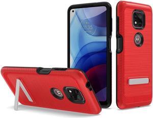 Brushed Textured Dual Layer Hybrid Case with Kickstand for Motorola Moto G Power 2021 - Red