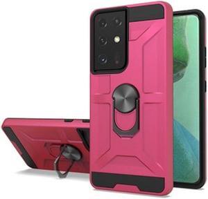Dynamic Dual Layer Hybrid Case with Ring Holder for Samsung Galaxy S21 Ultra 5G - Hot Pink