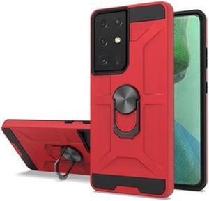Dynamic Dual Layer Hybrid Case with Ring Holder for Samsung Galaxy S21 Ultra 5G - Red