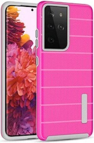 Haptic Dots Texture Anti-Slip Hybrid Armor Case for Samsung Galaxy S21 Ultra 5G - Hot Pink