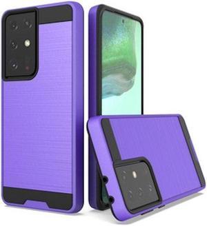 Brushed Textured Hybrid Armor Case for Samsung Galaxy S21 Ultra 5G - Purple