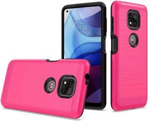 Brushed Textured Dual Layer Hybrid Case for Motorola Moto G Power 2021 - Hot Pink