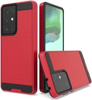 Brushed Textured Hybrid Armor Case for Samsung Galaxy S21 Ultra 5G - Red