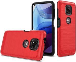 Brushed Textured Dual Layer Hybrid Case for Motorola Moto G Power 2021 - Red