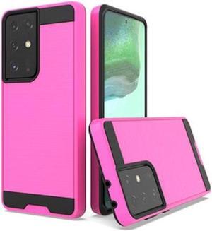 Brushed Textured Hybrid Armor Case for Samsung Galaxy S21 Ultra 5G - Hot Pink