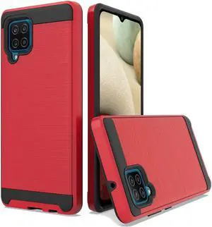 Brushed Textured Hybrid Armor Case for Samsung Galaxy A12  Red