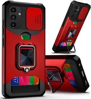 Military Grade All-In-One Ring Stand Card Case for Samsung Galaxy A14 5G - Red