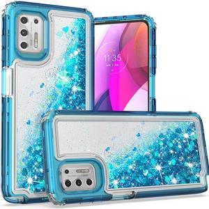 Atomic Quicksand Glitter Waterfall Hybrid Case for Motorola Moto G Stylus 2021 - Blue
