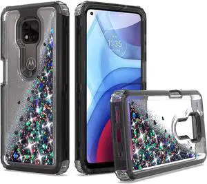 Atomic Quicksand Glitter Waterfall Hybrid Case for Motorola Moto G Power 2021 - Black