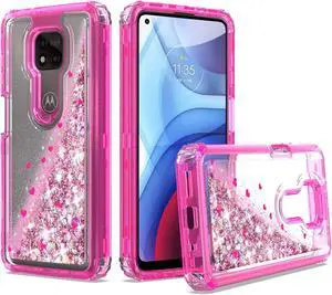 Atomic Quicksand Glitter Waterfall Hybrid Case for Motorola Moto G Power 2021 - Hot Pink