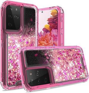 Atomic Quicksand Glitter Waterfall Hybrid Case for Samsung Galaxy S21 Ultra 5G - Hot Pink