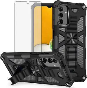 Tough Ultra Rugged Hybrid Case and Tempered Glass Screen Protector for Samsung Galaxy A13 5G / 4G - Black