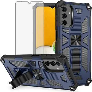Tough Ultra Rugged Hybrid Case and Tempered Glass Screen Protector for Samsung Galaxy A13 5G / 4G - Navy Blue