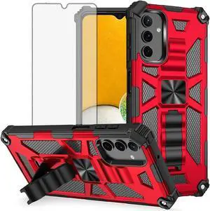Tough Ultra Rugged Hybrid Case and Tempered Glass Screen Protector for Samsung Galaxy A13 5G / 4G - Red