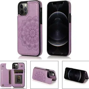 Stow Wallet Leather Hybrid Case for iPhone 14 Pro Max - Mandala Purple