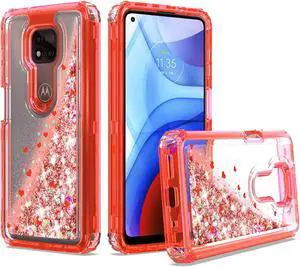 Atomic Quicksand Glitter Waterfall Hybrid Case for Motorola Moto G Power 2021 - Red