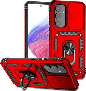 Military Grade Hybrid Case with Ring Grip and Camera Lens Protector for Samsung Galaxy A54 5G - Red