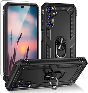 Military Grade Hybrid Case with Ring Grip and Tempered Glass Screen Protector for Samsung Galaxy A14 5G - Black