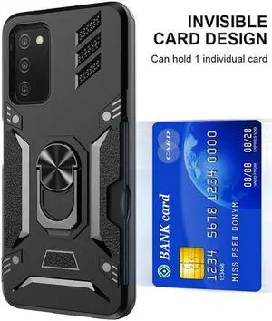 Tough Ring Holder Case with Card Slot for Samsung Galaxy A03s - Black