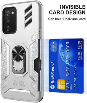 Tough Ring Holder Case with Card Slot for Samsung Galaxy A03s  Sliver