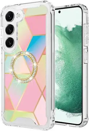 Shockproof Tough Snap-on Case with Ring Grip for Samsung Galaxy S23 - Rainbow