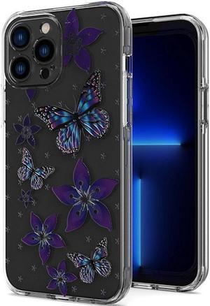 Butterfly Series Dual Layer Transparent Hybrid Case for iPhone 13 Pro Max - Purple
