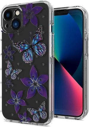 Butterfly Series Dual Layer Transparent Hybrid Case for iPhone 13  Purple