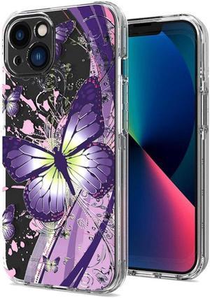 Butterfly Series Dual Layer Transparent Hybrid Case for iPhone 13  Purple Pink