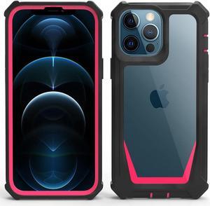 Military Grade Transparent Hybrid Case for iPhone 14 - Black Hot Pink