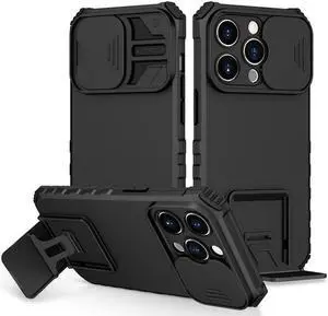 Camera Privacy Cover Hybrid Case with Kickstand for iPhone 14 Pro - Black