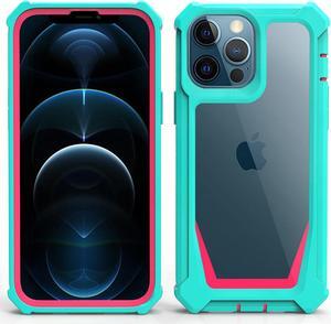 Military Grade Transparent Hybrid Case for iPhone 14 - Teal Hot Pink