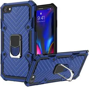 Military-Style Hybrid Armor Case with Ring Holder for iPhone SE (3rd gen & 2nd gen) and iPhone 8/7 - Navy Blue