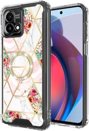 Shockproof Fusion Shield Tough Snap-on Case with Ring Grip for Motorola Moto G Stylus 5G 2023 - Marble Pink