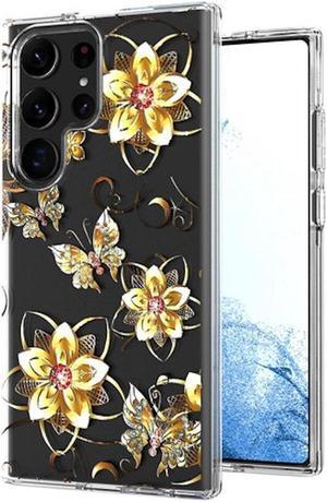 Butterfly Series Dual Layer Transparent Hybrid Case for Samsung Galaxy S23 Ultra - Golden