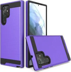 Brushed Textured Hybrid Armor Case for Samsung Galaxy S22 Ultra 5G - Purple