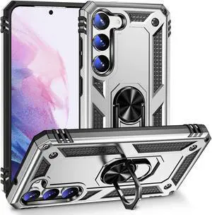 Military Grade Hybrid Case with Ring Grip for Samsung Galaxy S23 - Silver