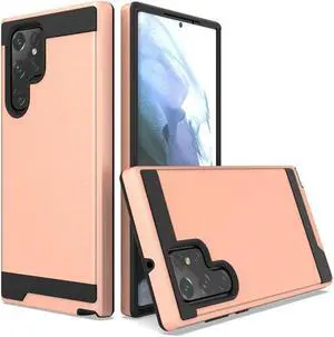 Brushed Textured Hybrid Armor Case for Samsung Galaxy S22 Ultra 5G - Rose Gold