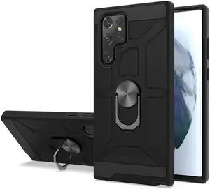 Dynamic Dual Layer Hybrid Case with Ring Holder for Samsung Galaxy S22 Ultra 5G - Black