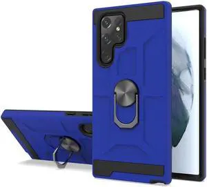 Dynamic Dual Layer Hybrid Case with Ring Holder for Samsung Galaxy S22 Ultra 5G - Blue
