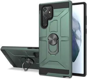 Dynamic Dual Layer Hybrid Case with Ring Holder for Samsung Galaxy S22 Ultra 5G - Army Green