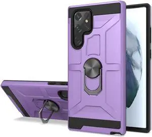 Dynamic Dual Layer Hybrid Case with Ring Holder for Samsung Galaxy S22 Ultra 5G - Purple