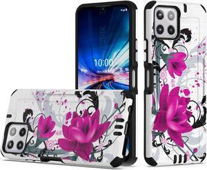 Tough Brushed Metal Texture Hybrid Case for Celero 5G Plus - Rose Pink Floral