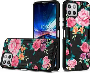 Tough Brushed Metal Texture Hybrid Case for Celero 5G Plus - Roses