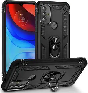 Military Grade Hybrid Case with Ring Grip for Motorola Moto G Play 2023 - Black