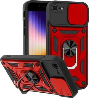 Elite Series Hybrid Case with Ring Holder and Camera Lens Cover for iPhone SE (3rd gen & 2nd gen) and iPhone 8/7 - Red