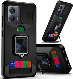 Military Grade All-In-One Ring Stand Card Case for Motorola Moto G 5G 2023 - Black