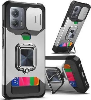 Military Grade All-In-One Ring Stand Card Case for Motorola Moto G 5G 2023 - Sliver