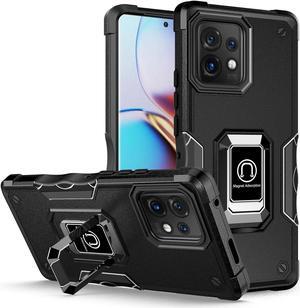 Military Grade Shockproof Hybrid Armor Case with Ring Grip for Motorola Edge+ 2023 - Black