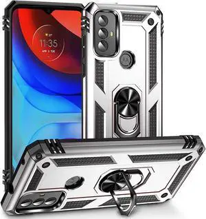 Military Grade Hybrid Case with Ring Grip for Motorola Moto G Play 2023 - Silver