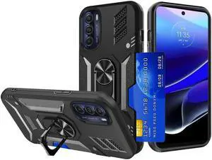 Tough Ring Holder Case with Card Slot for Motorola Moto G Stylus 5G 2022 - Black